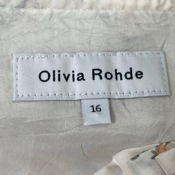 Olivia Rohde Beige Satin Floral Ruffle Long Sleeve Tiered Midi A-Line Dress 16 - Picture 4 of 4